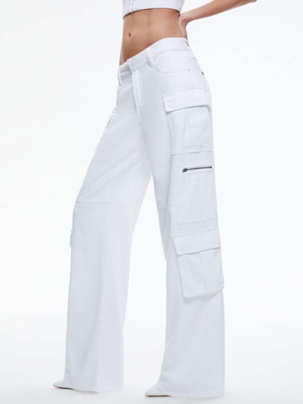 Alice + Olivia White Cay Baggy Denim Cargo Wide-Leg Jeans - Size 25